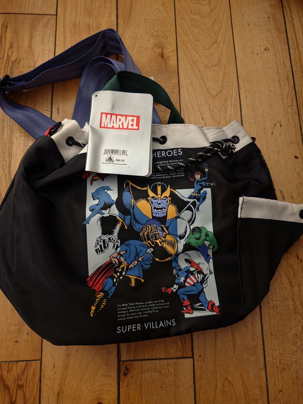 Marvel Black Super Villains Duffel Bag with Comic Graphic